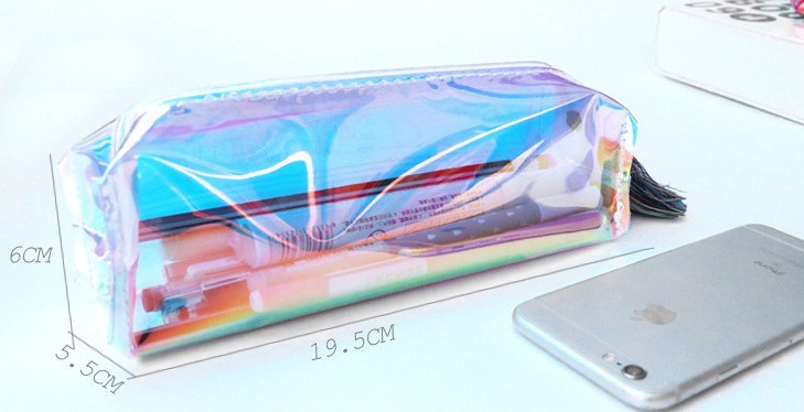 Colorful and transparent fresh pen bag 19.5*6.5*5.5cm transparent plastic