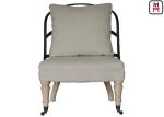 Metal Backrest Armless Sofa Chair With Wheels , Rustic Wood Leg Sitting Room