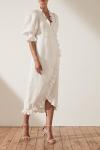 Linen Puff Sleeve Wrap Midi Elegant Dress Cotton Ladies