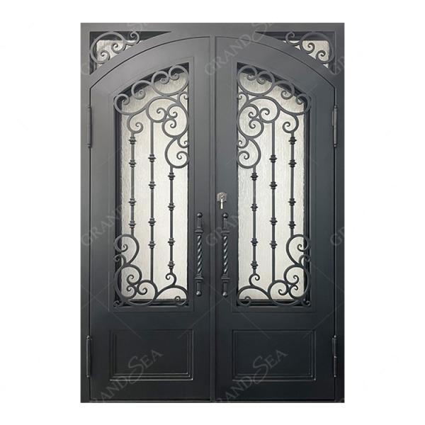 Latest Modern Cast Iron Factory Price Front Door with Glass, Entry Double Wrought Iron Door Design for Villa