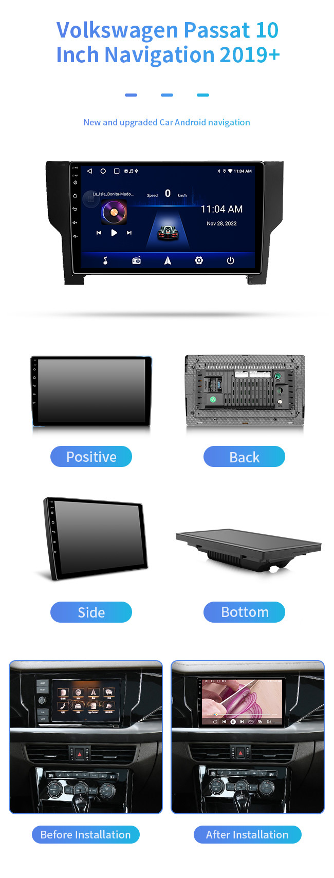 8 Core Wireless Car Audio With Navigation And Bluetooth For Volkswagen Passat 2019+