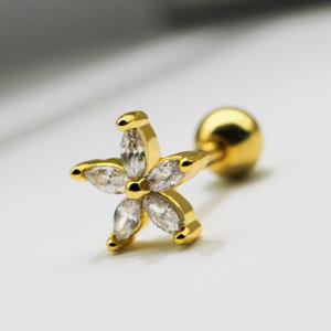 Wholesale Gold Flower Ear Piercing Jewellery Clear Gems 1.2mm 16 Gauge Earrings Studs from china suppliers