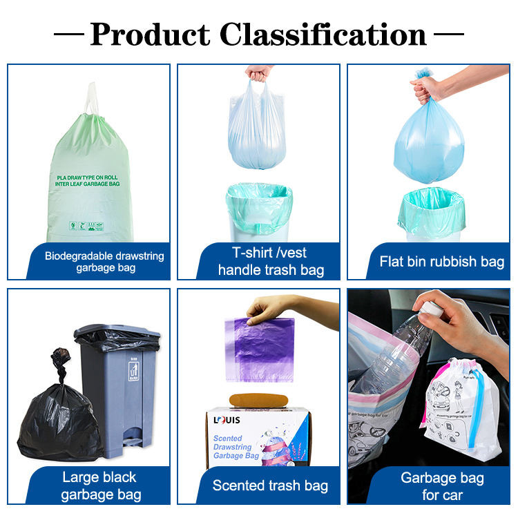 Disposable Plastic Drawstring Kitchen Rubbish Bin Trash Garbage Bag On Roll