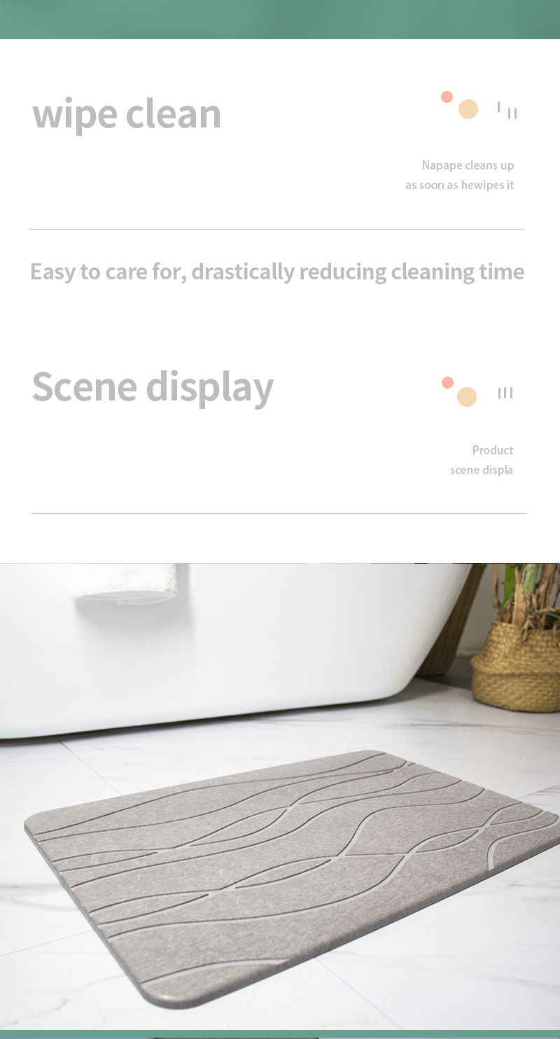Design Anti Slip Diatom Bath Stone Mat for Bathroom Grey/Custom Design Style CLASSIC