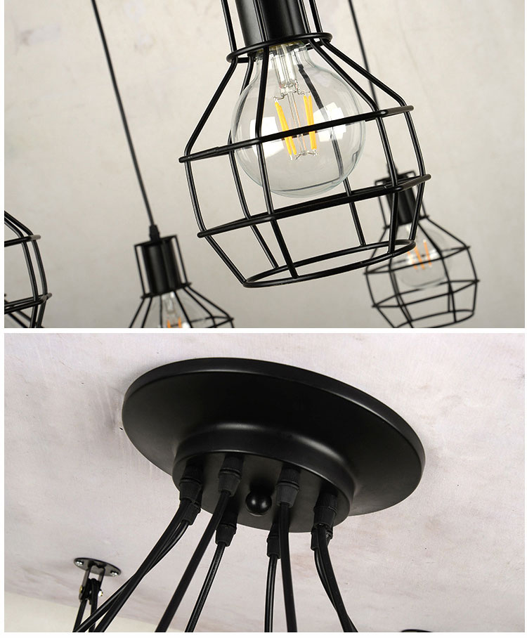 Retro Loft Industrial Chandelier Adjustable E27 Multi Head Lamps Restaurant metal lamp(WH-VP-225）