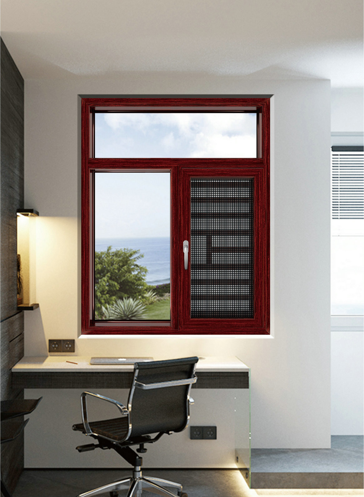 Casement Windows Wood Grain Aluminum Extrusion Aluminum Alloy 6063 T5