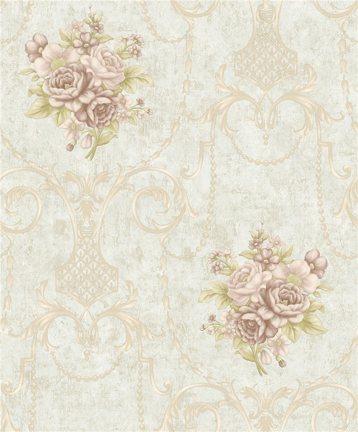 Non Woven Removable American Style Wallpaper Flower Design 5.3 Sqm / Roll