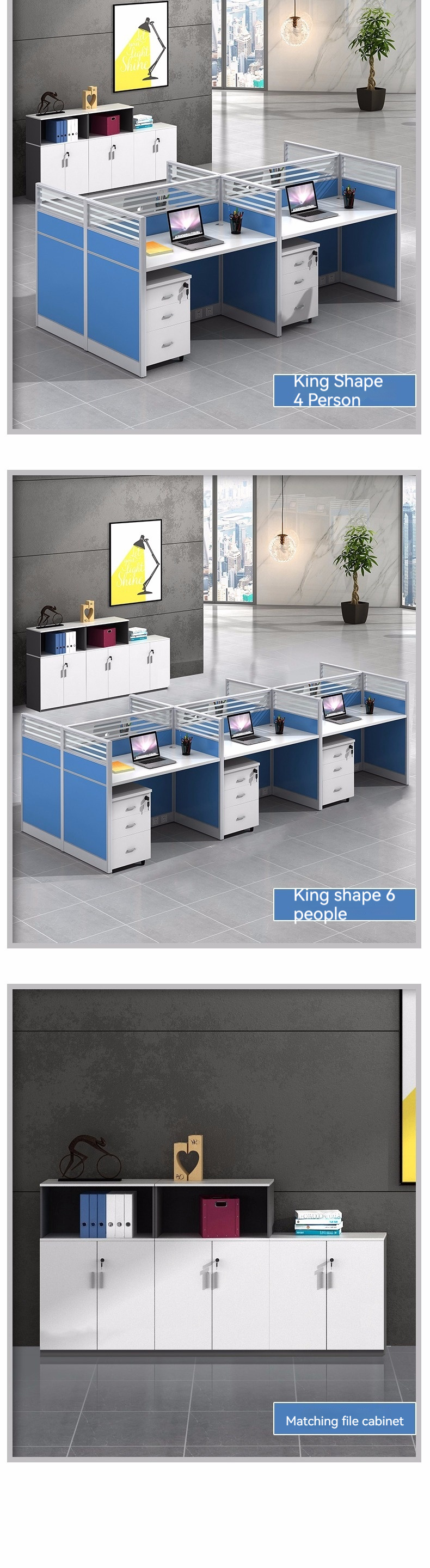 Modular and Customizable Office Furniture 4-Person Screen Workstation with Desk Space