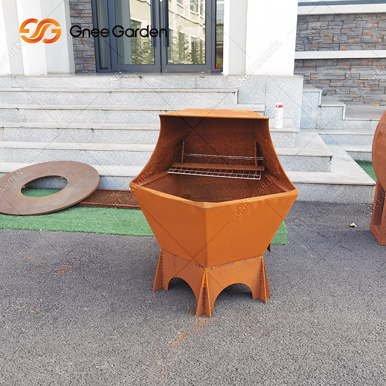 Charcoal  Bbq Gas Grill Corten Steel Fire Pit Table For Outdoor Garden Bbq