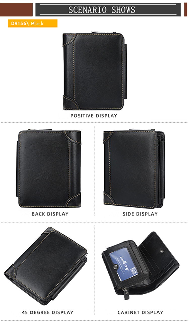 Ultra Thin Three Fold First Layer Men's Leather Wallet with Short Length and PU Leather