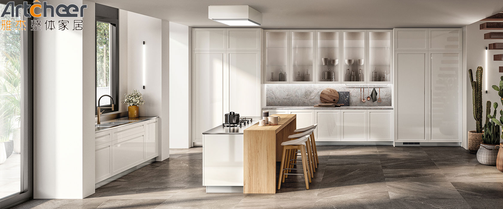 2023 Modern Classic Design Oak Solid Wood Kitchen Cabinets with Ogee Edge Countertop