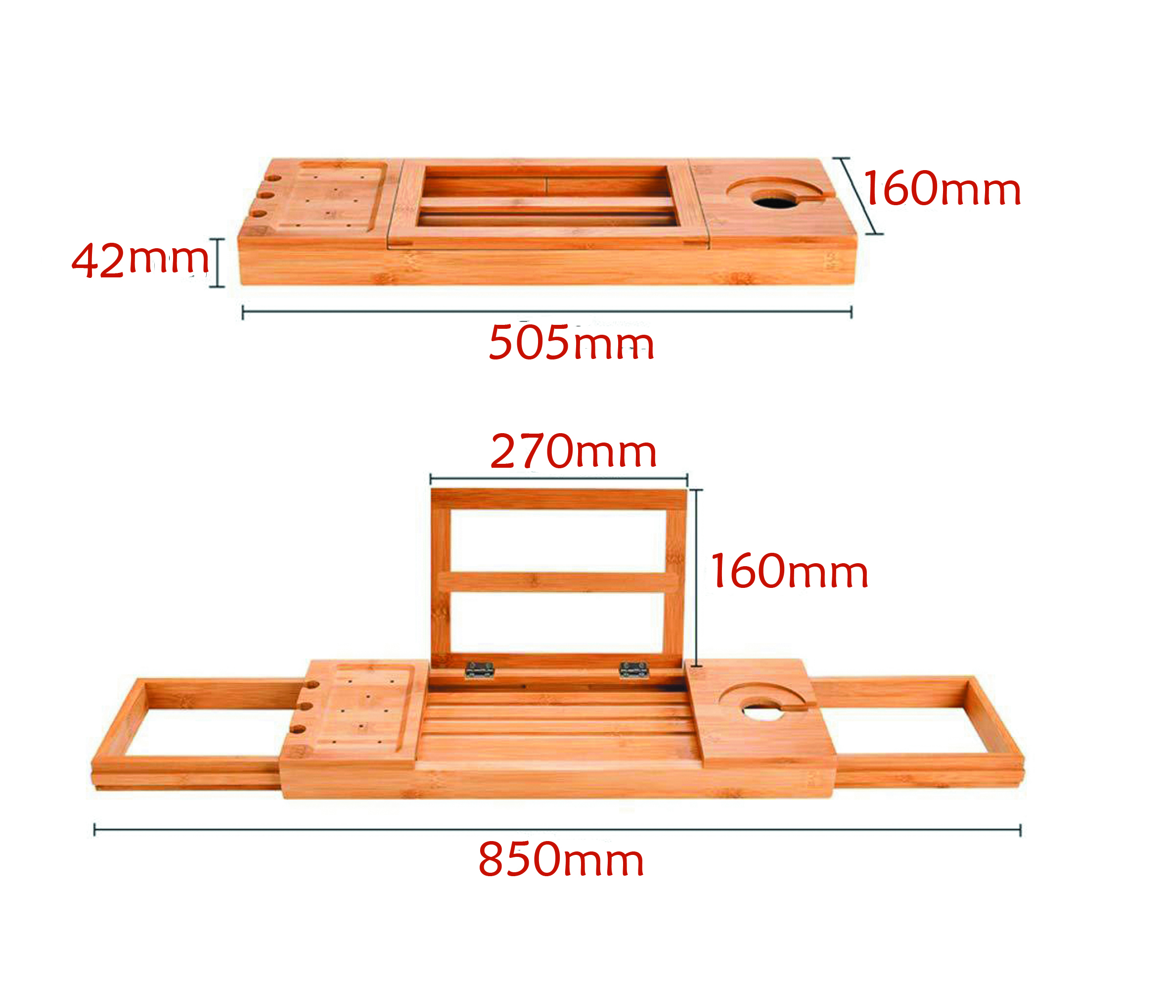 Extra Large Expandable Bathtub Tray Laptop Ipad Holder 2 In 1 100% Bamboo