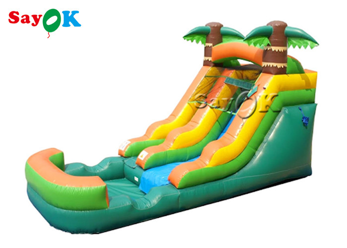 Huge Outdoor Inflatable Water Slides 3x6.5x5.5m Family Double Lane Inflatable Bouncer Slide With Pool