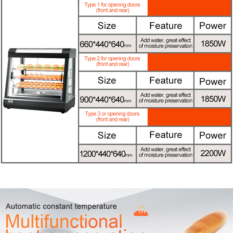 Food Warmer Display with LED Light 660x440x630mm Black Cake Showcase and Preservation