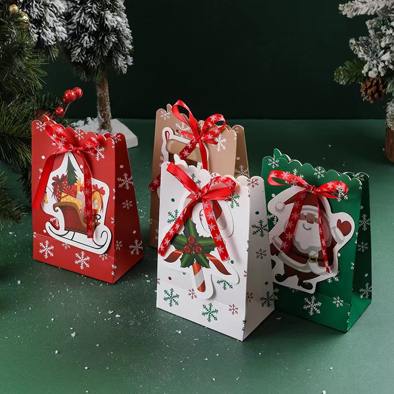 Food Grade Paper Kraft Christmas Gift Bags 230gsm 250gsm Ribbon Handle