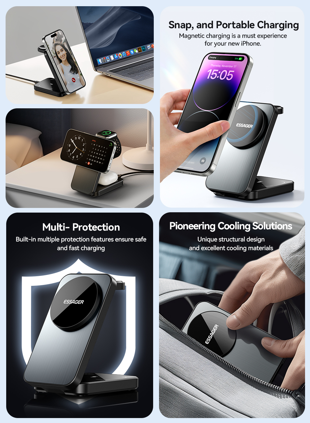 ESSAGER OJD-112 Series Desktop Cell Phone Wireless Charging Station OTP