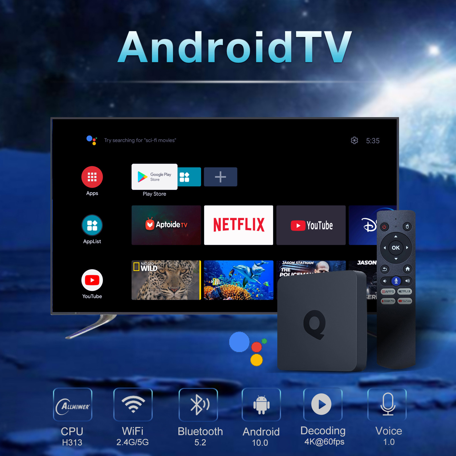 Android Smart North American IPTV Voice Control ATV TV Box Q1 4K