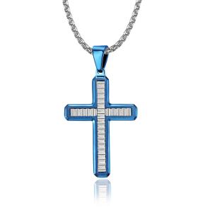 Wholesale Anniversary Occasion Fashion Cross Pendant Blue Prayer Choker for Men Stainless Steel Necklaces from china suppliers