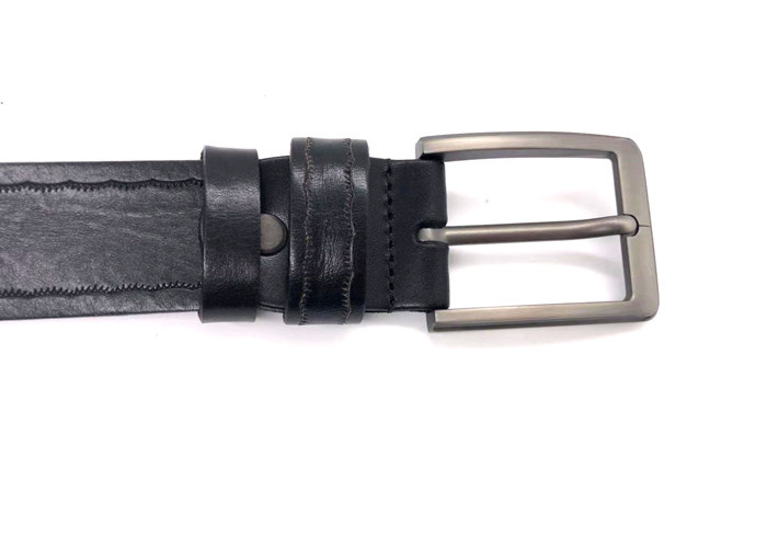 Luxury And Elegant Top Grain Mens Casual Leather Belt 38mm Gunmetal Brushed Metal Color