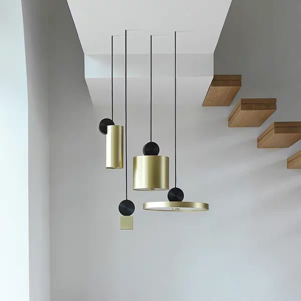 LED Black and Gold Indoor Lighting Adjustable Long Cord Staircase Brass Pendant Lamp