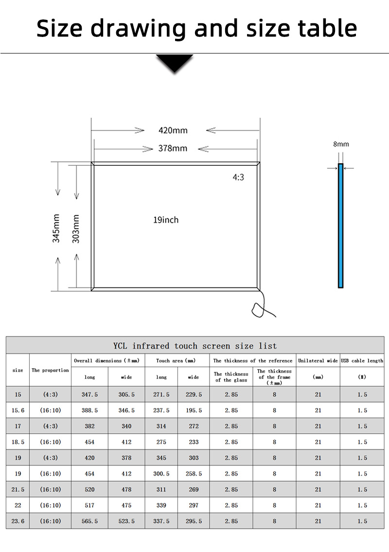 4:3 10 Points Interactive Touch Game Table Infrared Touch Screen Panel 19 Inch