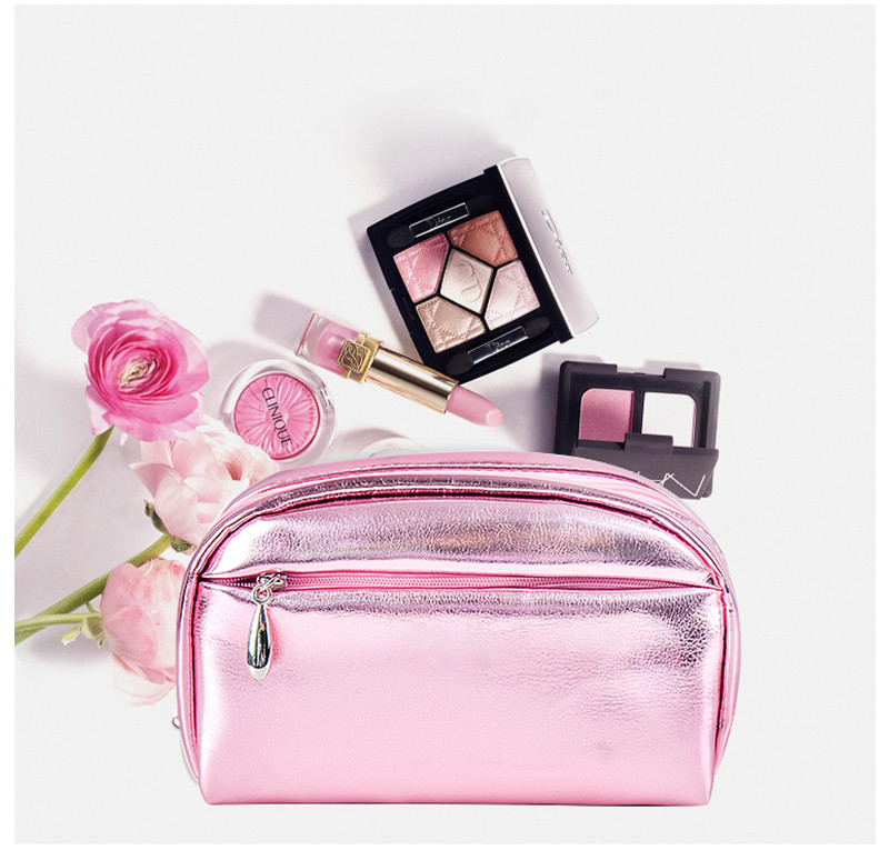 Small Pink Glitter PU Leather Wholesale Zipper Pink Shiny Makeup Bag