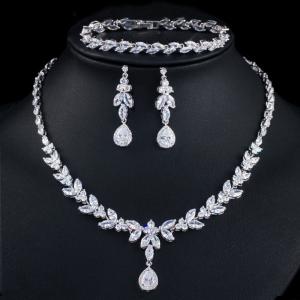 Wholesale Silver Necklace Jewelry Set Necklace Earrings Jewelry Dainty Bridal Cz Waterdrop Wedding Ring Jewelry Set from china suppliers