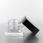 Eco - Friendly Glass Cosmetic Cream Jar Square Shape Clear Body Black Lid
