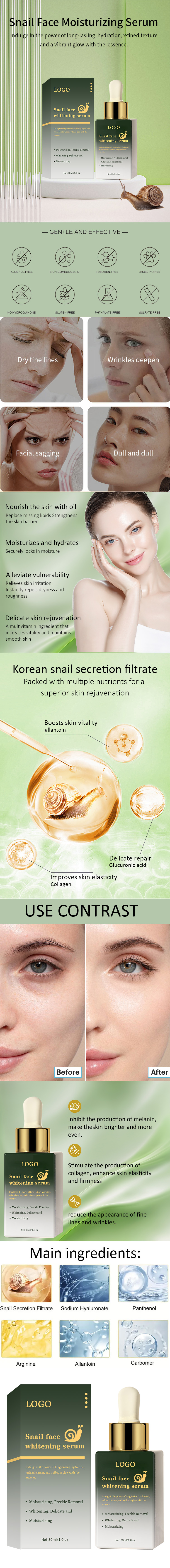 Anti Freckle Brightening Vitamin C Glowing Skin Products Collagen Face Serum Snail