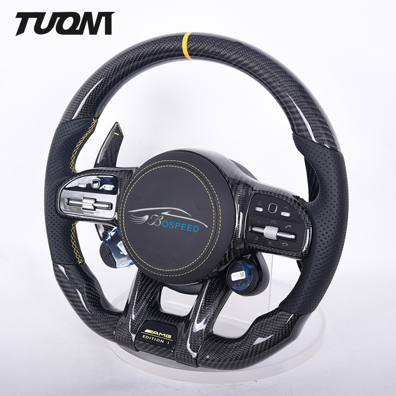 OEM Leather Carbon Fiber Black Steering Wheels For Mercedes Benz A45 CLA GLA S CLASS