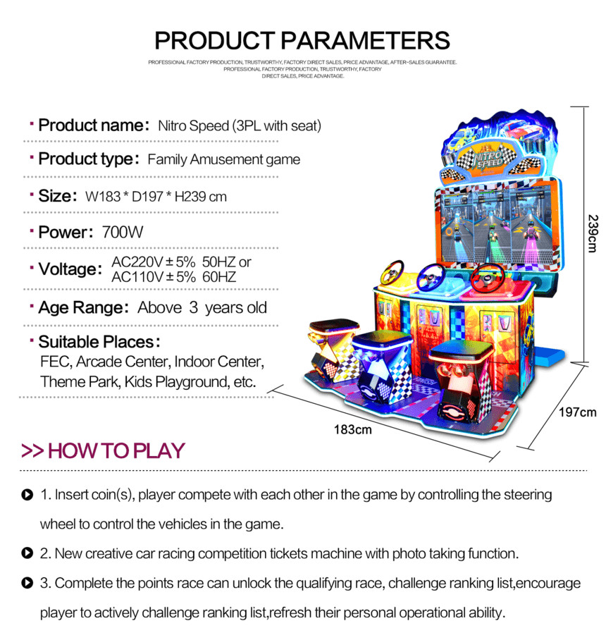 Nitro Speed (3PL With Seat) Racing Large 55 Inch LCD Screen Simulating Arcade Game Machine