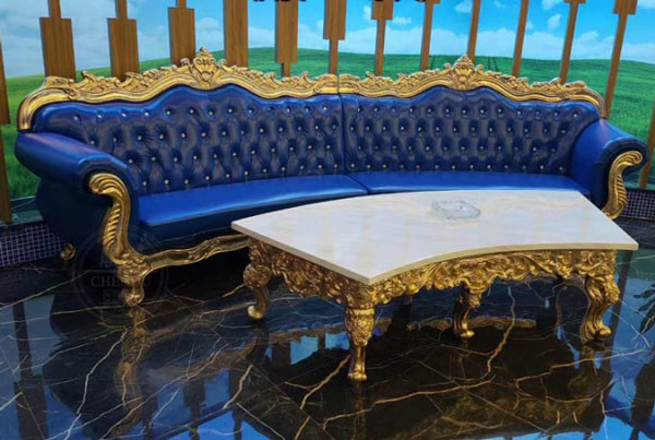 Customized Blue Paint Bar Sofa Set Metal Velvet Sponge Material