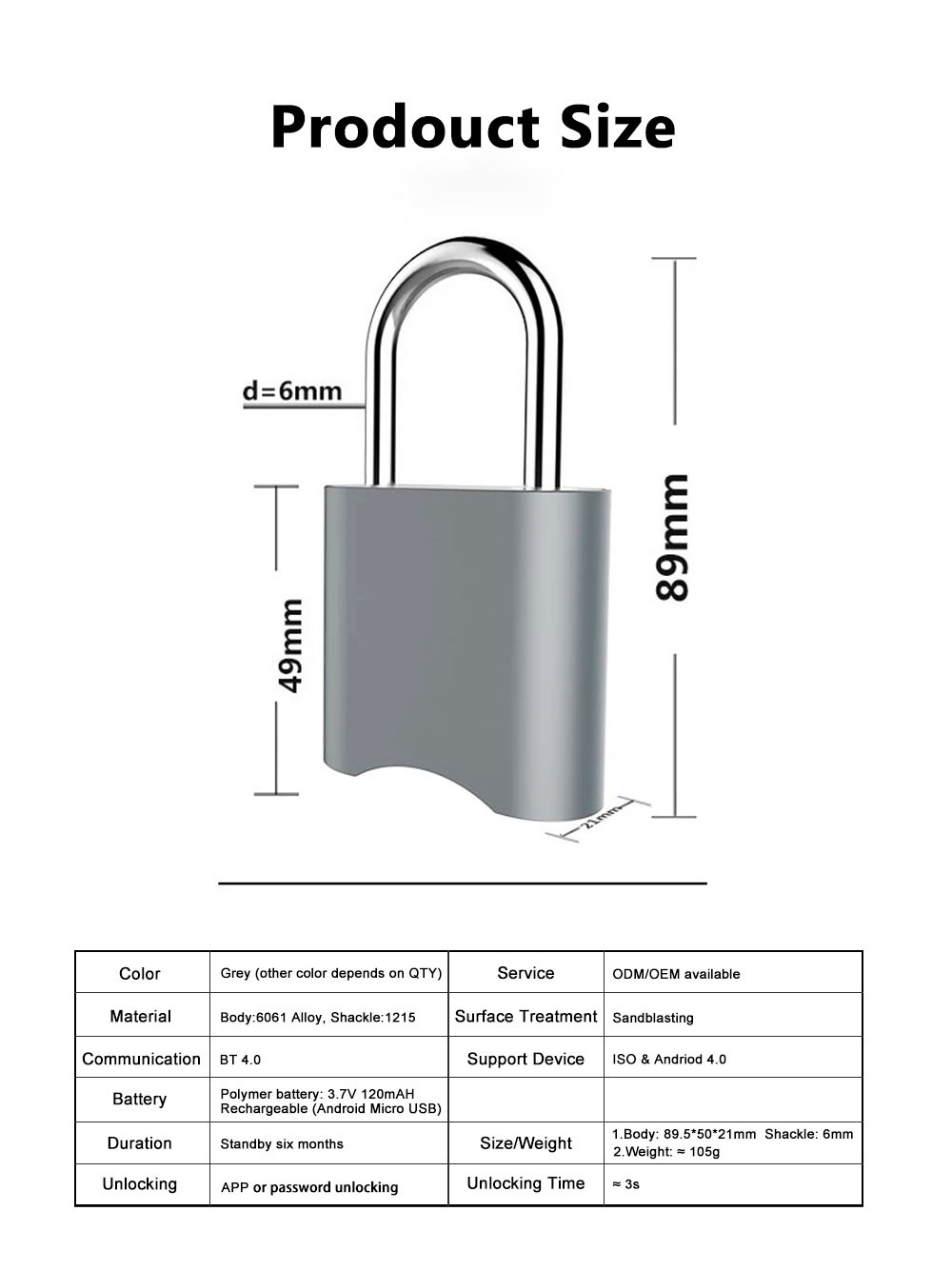 Smart Security Code Door Lock / Digital Password Button Bluetooth Control Multifunction Padlock