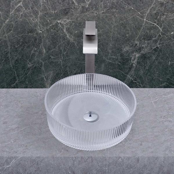 1 Hole Glass Wash Basin 395*395*120mm Bathroom Countertop Mounted Glass Vessel