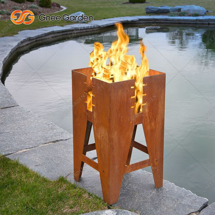 Popular Corten Steel Squared Outdoor Bbq Grill Table Garden Wooden Burner Fire Pit
