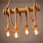 Hemp Rope Bamboo Glass Pendant Light For Living Rooms