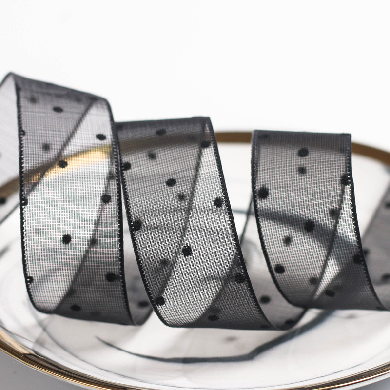 10mm-60mm Dot Velvet Wired Ribbon Embroidery double sided velvet ribbon