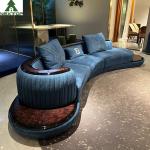 High End Living Room Sofa Set Furniture Hotel Lobby Lounge Blue Velvet Curved