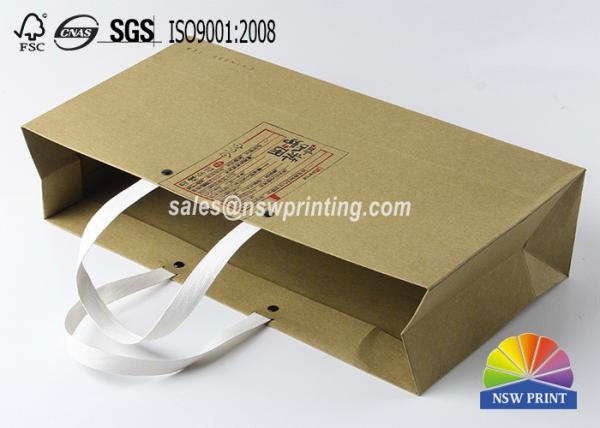 Kraft Custom Paper Shopping Bags , Plastic Handle Eyelet Brown Craft Tea Gift