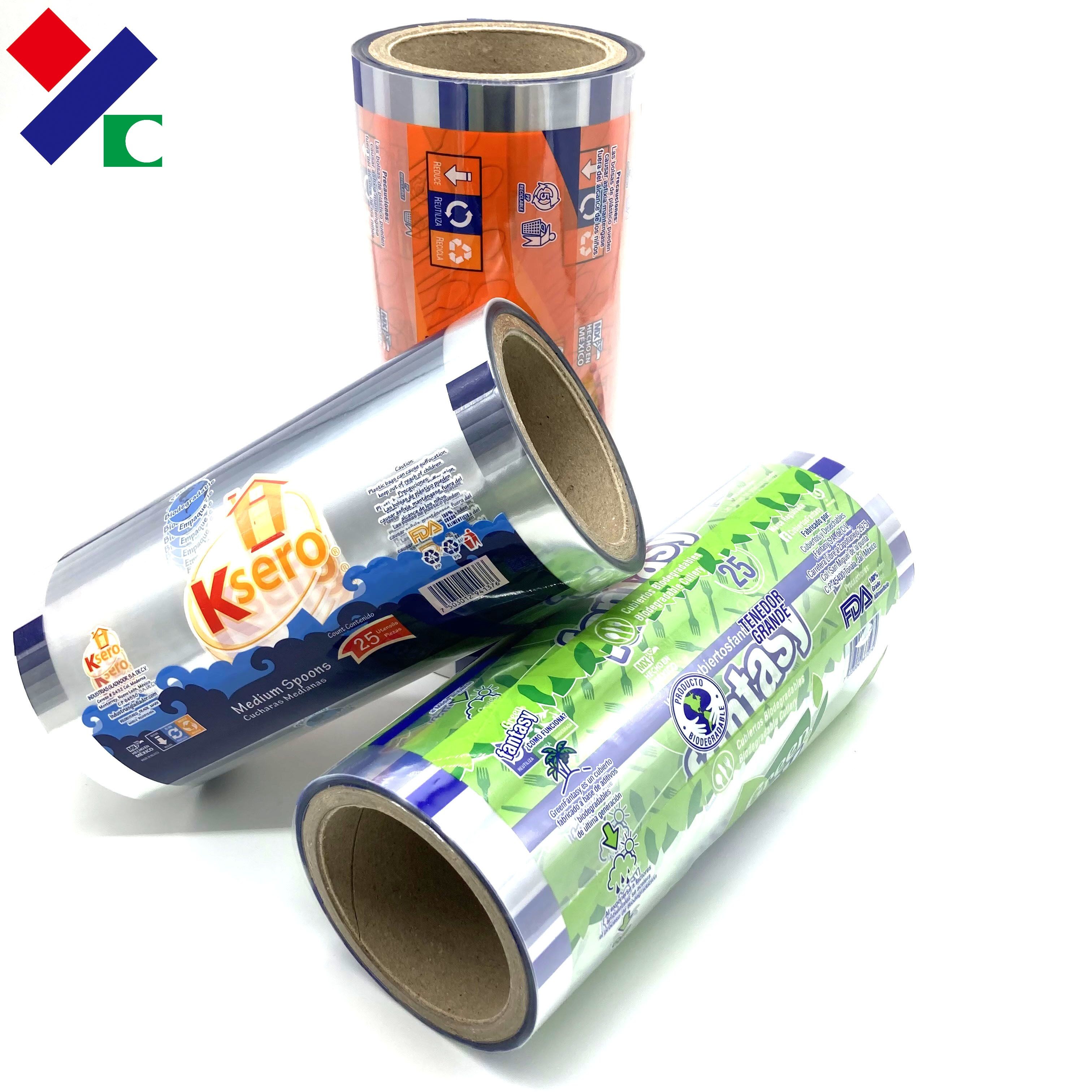 FDA Food Packaging Film Roll Multiple Layer Laminated Plastic Knife Fork Packing 120 Pieces