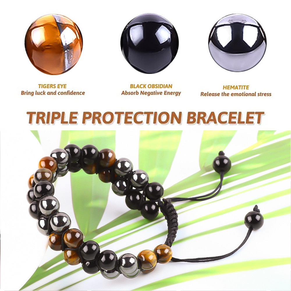 Adjustable Double Layer Handmade Triple Stone Braided Rope Healing Bracelet