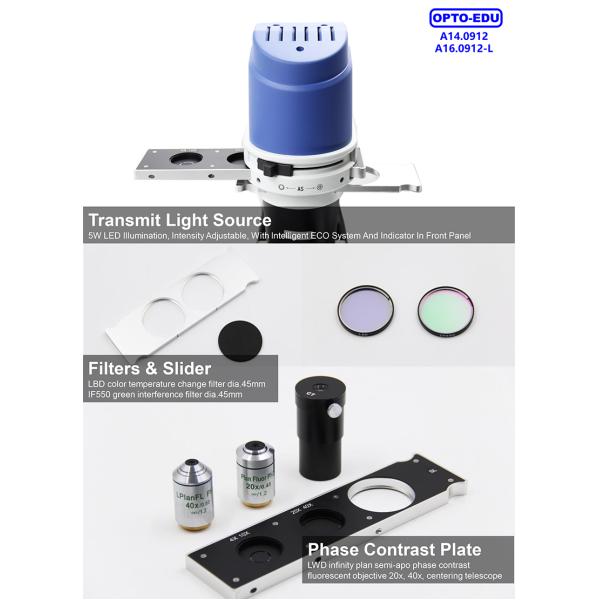 Opto Edu A14.0912 Inverted Biological Microscope Bf+Ph Eco Front Panel
