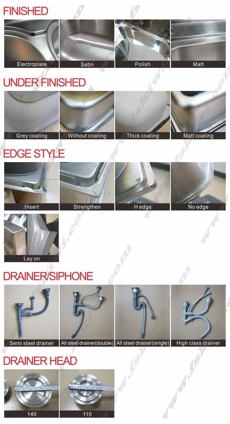 Brushed Finish SS Square Single Bowl Kitchen Sink 0.6mm 0.8mm