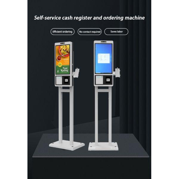 21.5 Inch Windows Touch Kiosk Ordering System Machine With POS System Cash Accepter Payment Kiosk QR Code Scanner for Restaurant