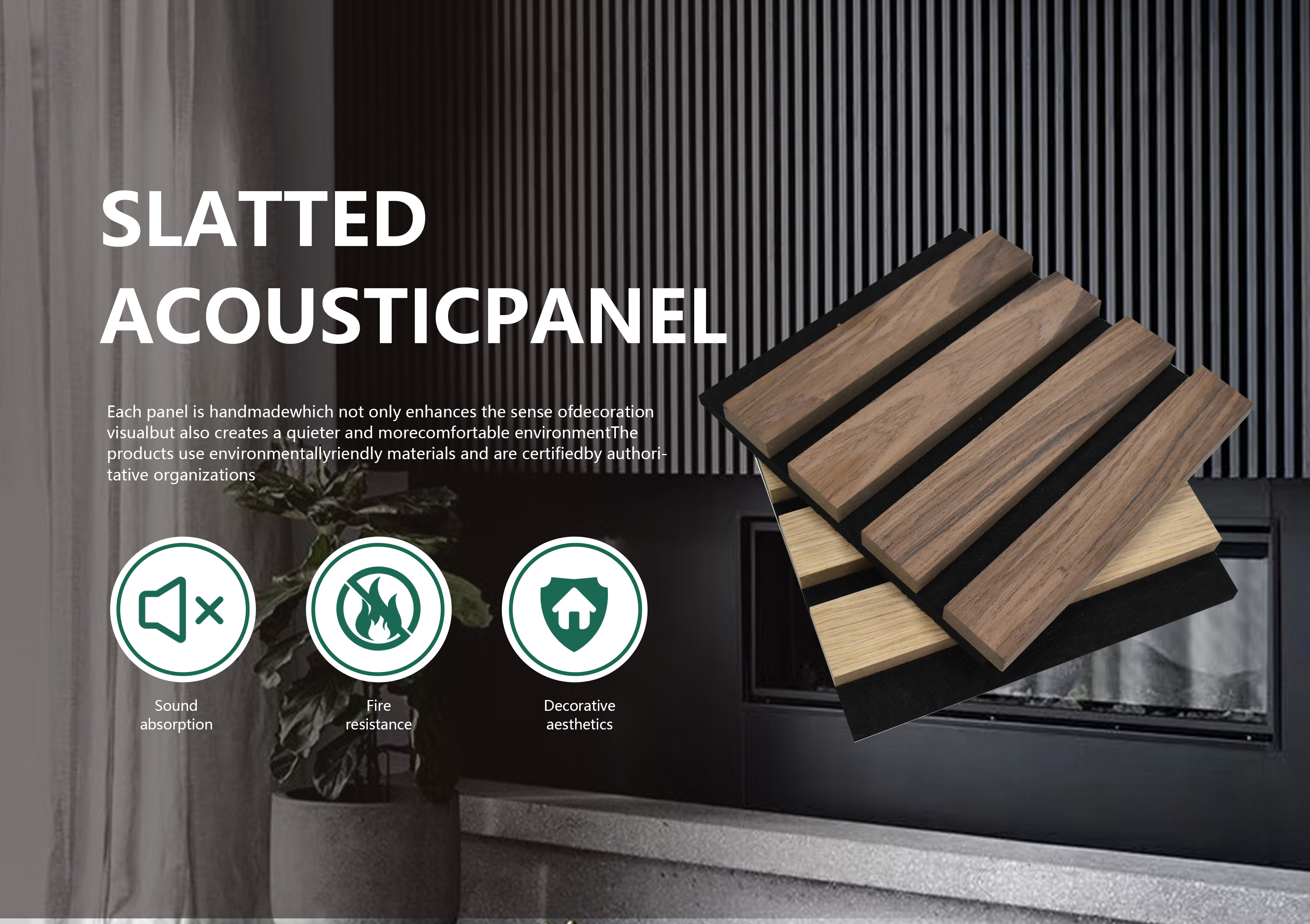 Eco-Friendly Wood Slat Wall Panel with 15mm Thickness and Glue Installation Accessories