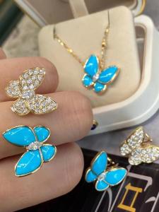 Wholesale VCA Two Butterfly Earrings 18k Yellow Gold With Turquoise Diamonds from china suppliers