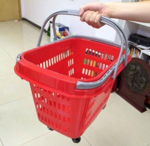Wholesale Red Rolling Plastic Shopping Trolley Basket / Portable Storage Basket With Wheels from china suppliers