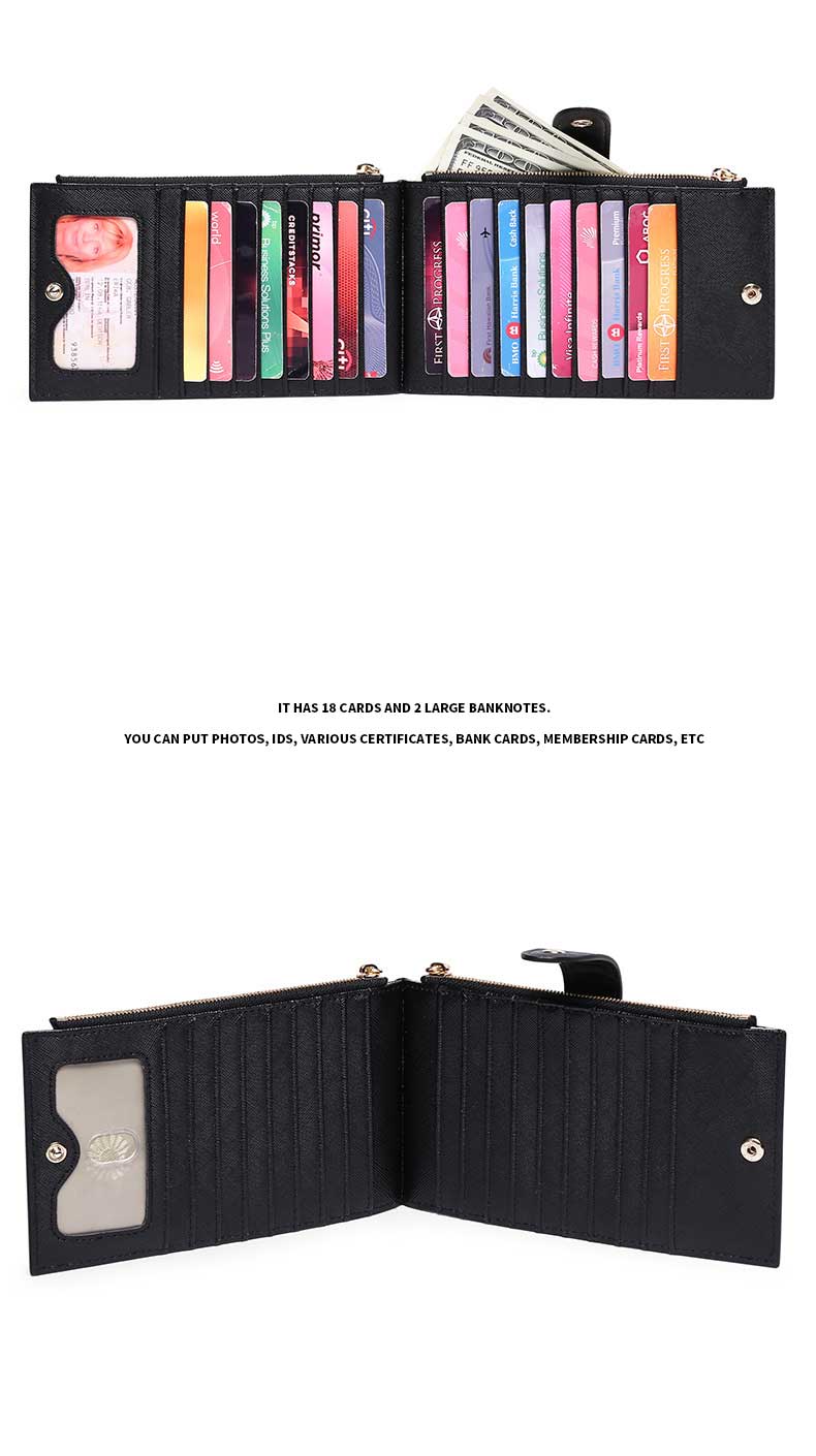 PU Saffiano Leather Long CardSlot Money Case Multi-Function RFID Blocking Bifold Wallet
