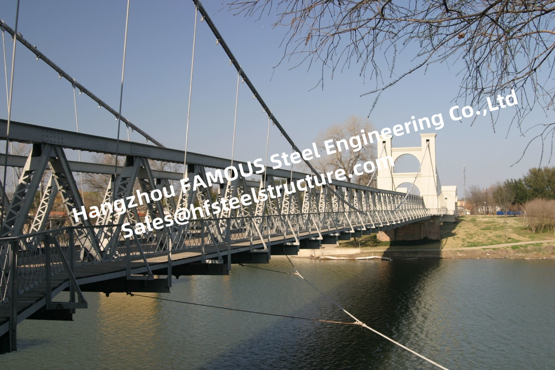 Modern Tall Wire Suspension Bridge , Clear Span Bailey Structural Steel Cable Bridge