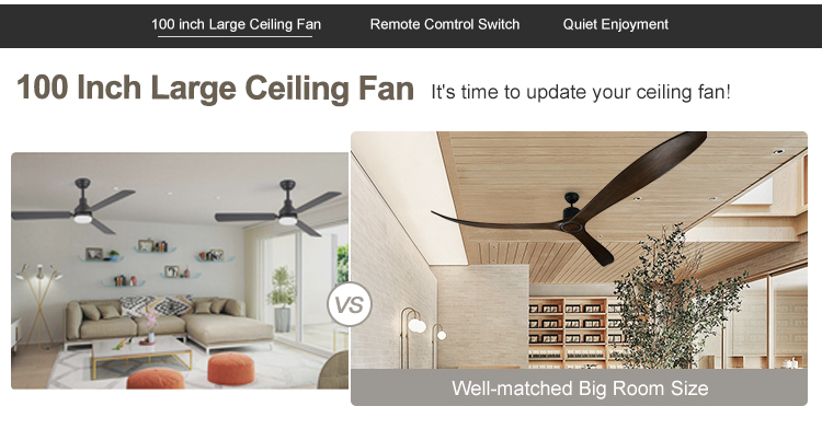 Meeting Room 100 Inches Ceiling Fan with Remote Control 35W Power and Wooden Blades